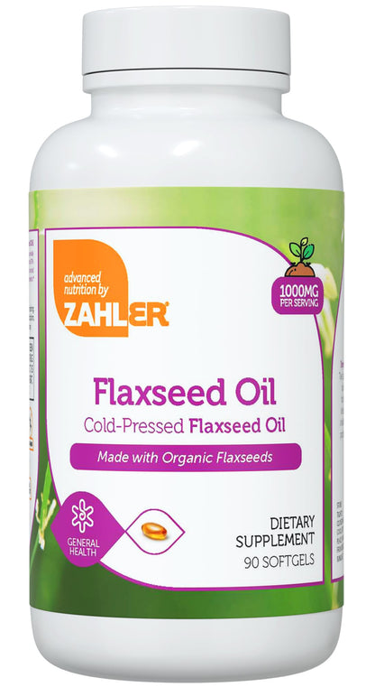 Zahler Organic Flaxseed Oil 1000mg Softgels | Cold-Pressed Omega-3 ALA
