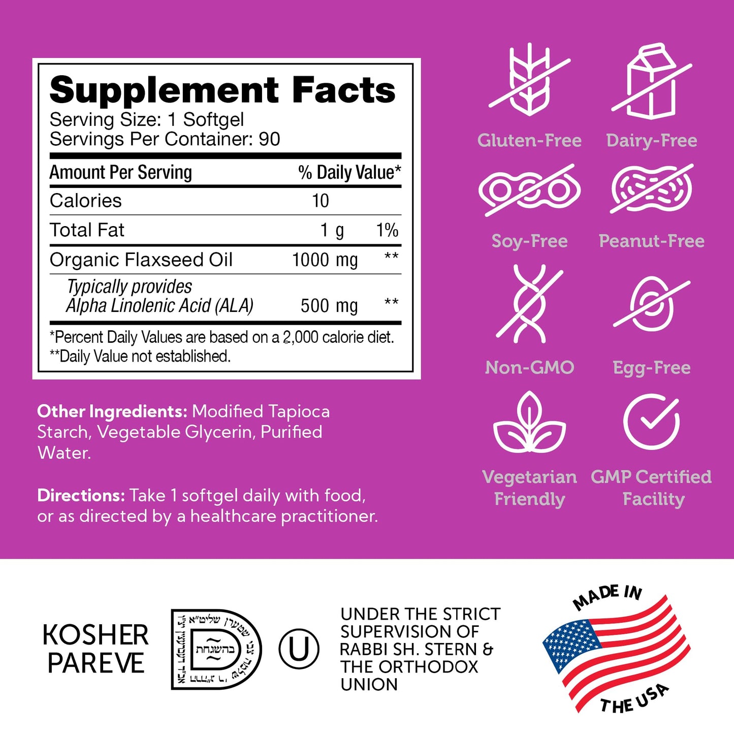 Zahler Organic Flaxseed Oil 1000mg Softgels – 90 Count | Organic Omega-3 ALA