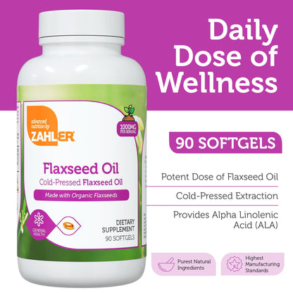 Zahler Organic Flaxseed Oil 1000mg Softgels | Cold-Pressed Omega-3 ALA