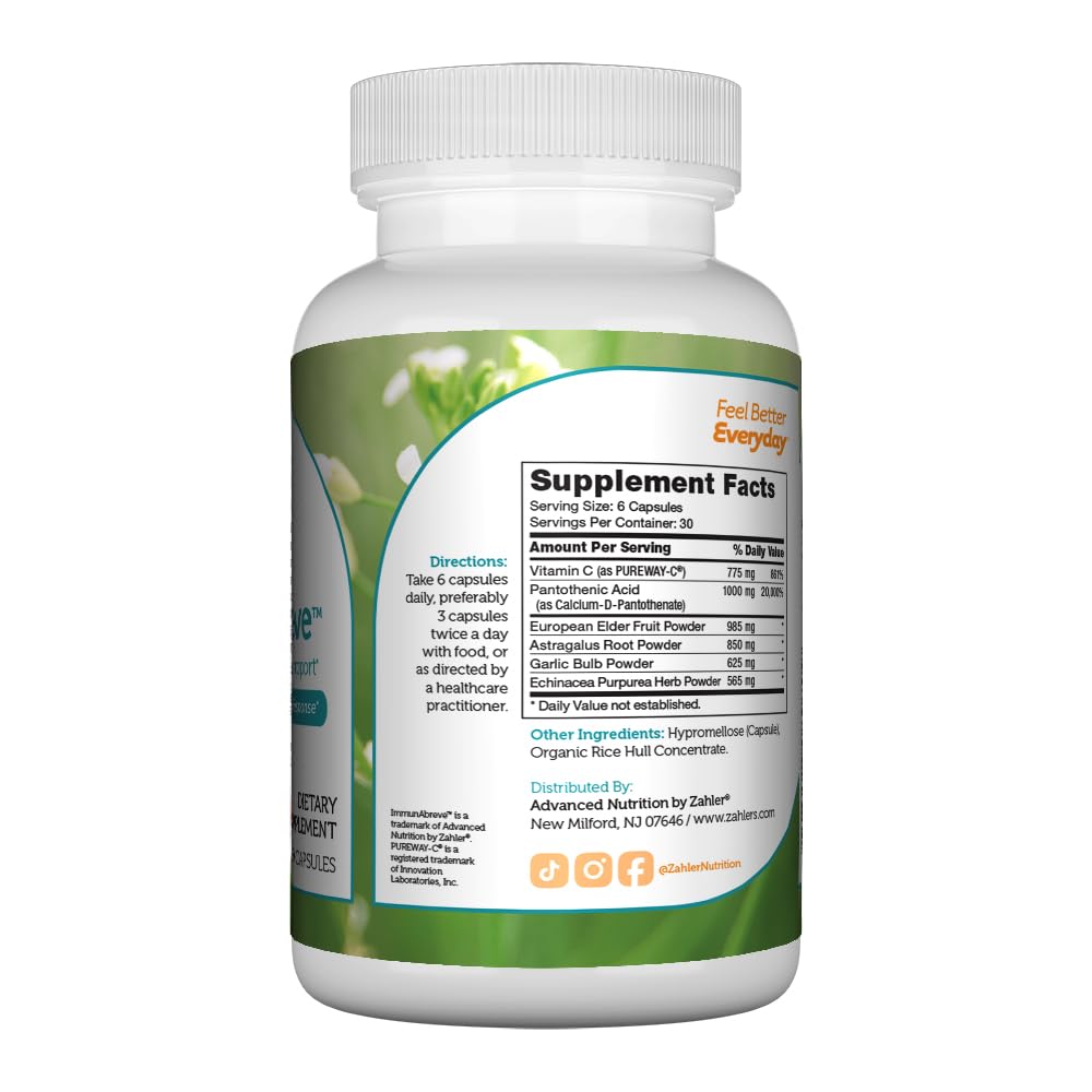 Zahler ImmunAbreve – Powerful Immune Support (180 Capsules) with Vitamin C, European Elder Fruit & Astragalus | Kosher