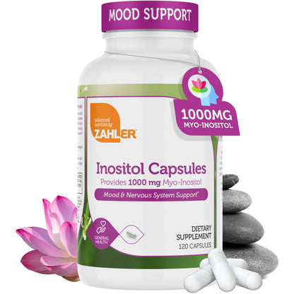 Zahler Inositol 1000mg Capsules - Mood, Nervous System & Hormone Balance (120 Count) - Kosher, Gluten Free, Dairy Free
