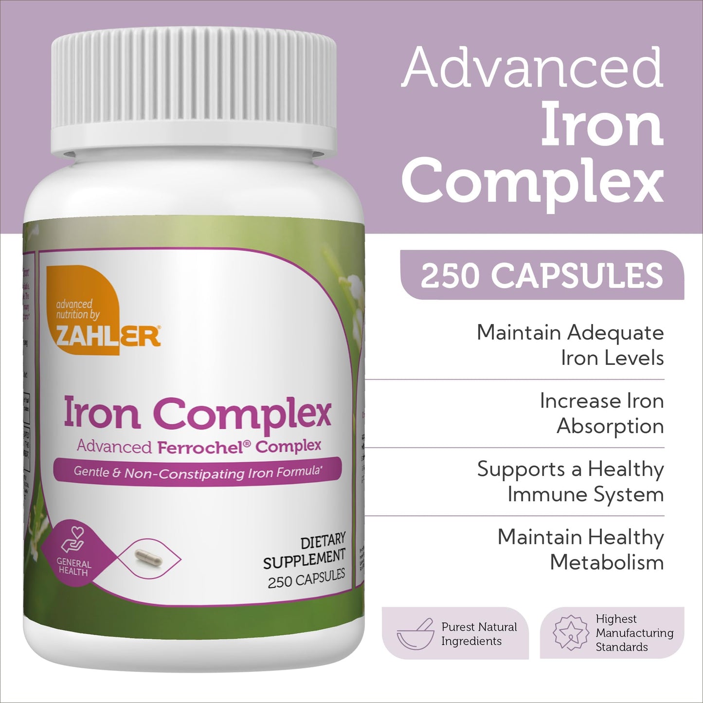 Zahler Iron Complex – Gentle, Non-Constipating Iron Formula (250 Capsules)