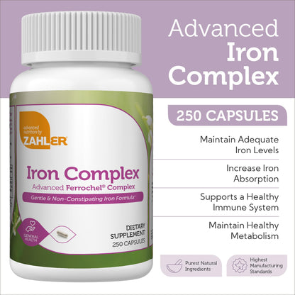 Zahler Iron Complex – Gentle, Non-Constipating Iron Formula (250 Capsules)