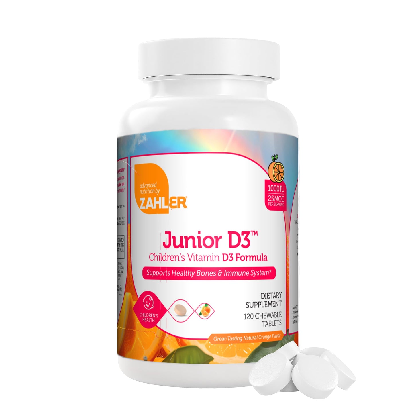 Zahler Junior D3 1000 IU for Kids | Bone & Immune Health | Kosher Orange Flavor 120 Count