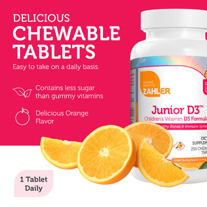 Zahler Junior D3 Vitamin D3 for Kids – 1000 IU Chewable, Kosher, Orange Flavor