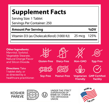 Zahler Junior D3 Vitamin D3 for Kids – 1000 IU Chewable, Kosher, Orange Flavor