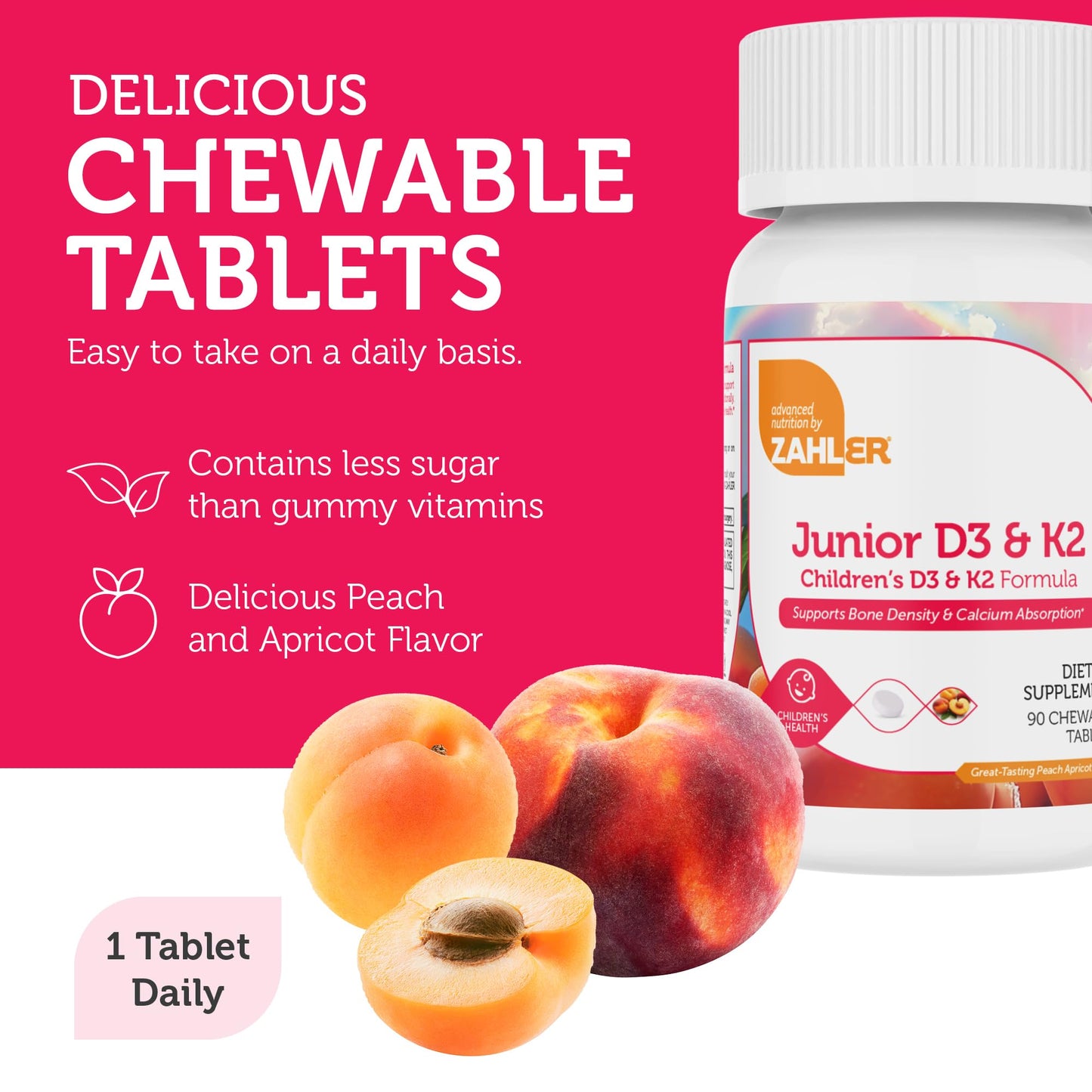 Zahler Junior Vitamin D3 + K2 Chewables for Kids - 2000 IU | 90 Count | Kosher