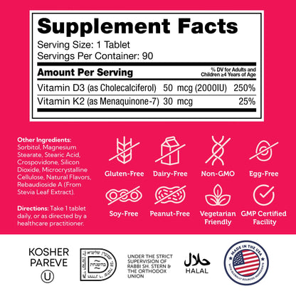 Zahler Junior Vitamin D3 + K2 Chewables for Kids - 2000 IU | 90 Count | Kosher