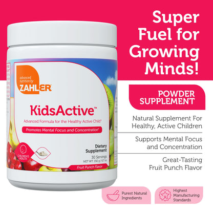 Zahler KidsActive - Kids Concentration Formula Powder | Fruit Punch, 30 Servings, Kosher