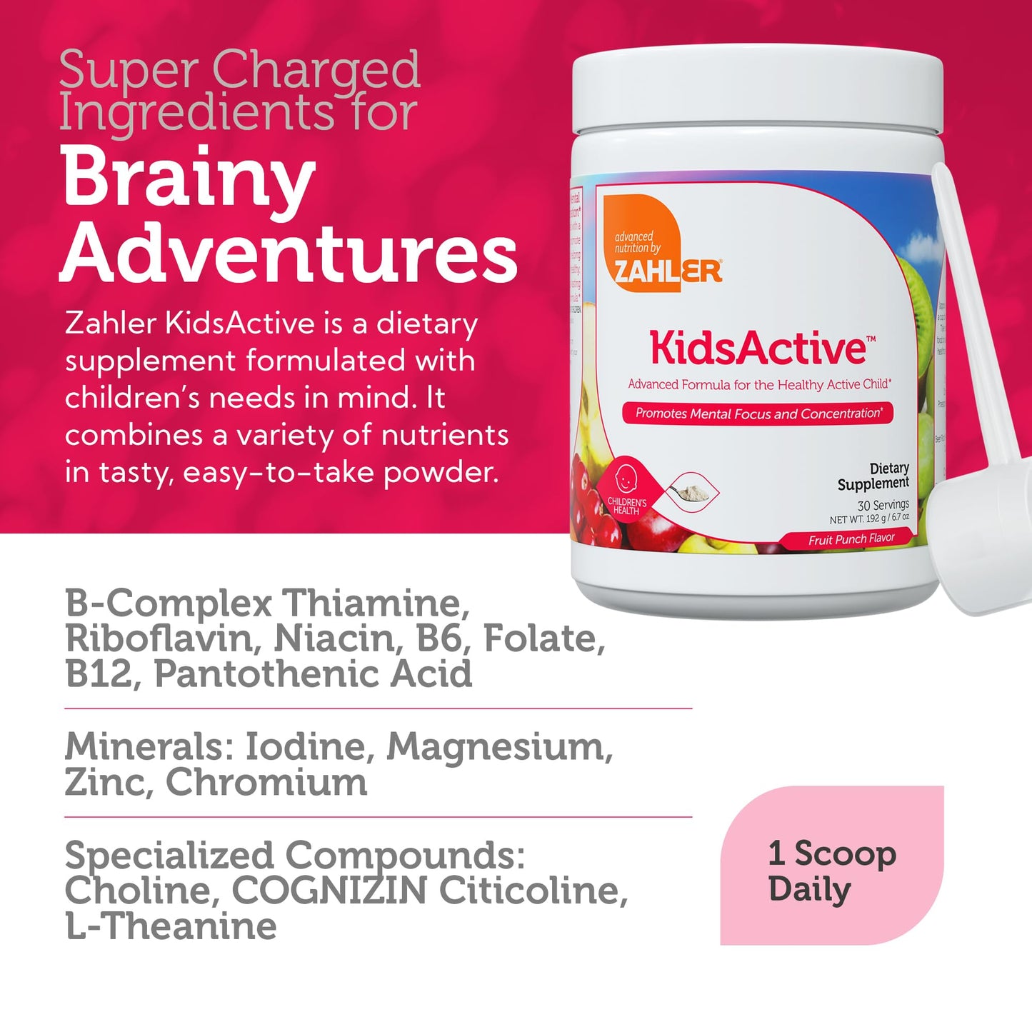 Zahler KidsActive - Kids Concentration Formula Powder | Fruit Punch, 30 Servings, Kosher