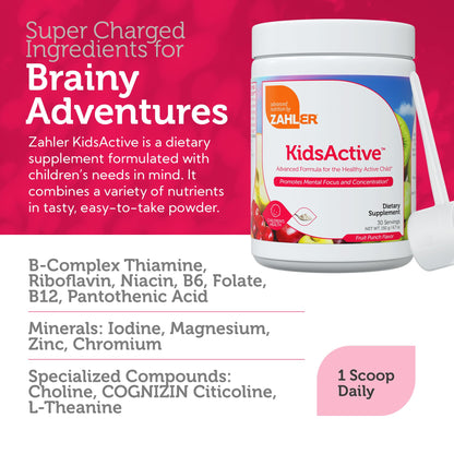 Zahler KidsActive - Kids Concentration Formula Powder | Fruit Punch, 30 Servings, Kosher