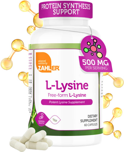Zahler L-Lysine 500mg – Freeform L-Lysine, Kosher, 60 Capsules