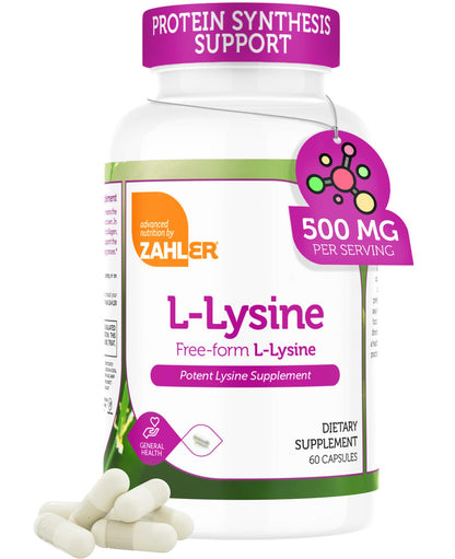 Zahler L-Lysine 500mg – Freeform L-Lysine, Kosher, 60 Capsules