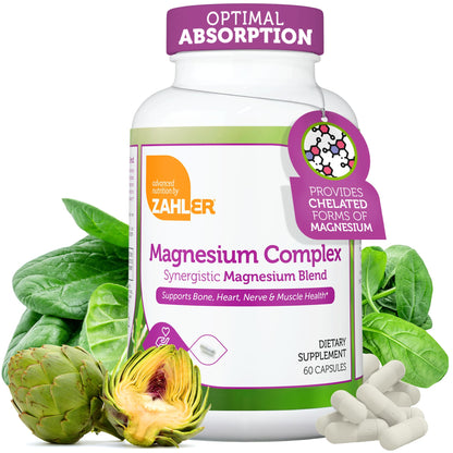 Zahler Magnesium Complex Supplement - Multi Magnesium Blend (Glycinate, Malate, Aspartate, Taurinate, Oxide) + Vitamin B6 – Bone, Nerve, Heart & Muscle Health (60 Capsules)
