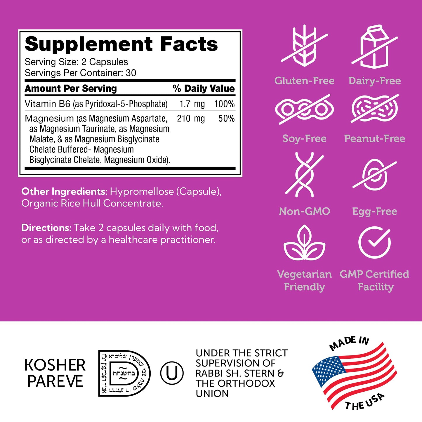 Zahler Magnesium Complex Supplement - Multi Magnesium Blend (Glycinate, Malate, Aspartate, Taurinate, Oxide) + Vitamin B6 – Bone, Nerve, Heart & Muscle Health (60 Capsules)