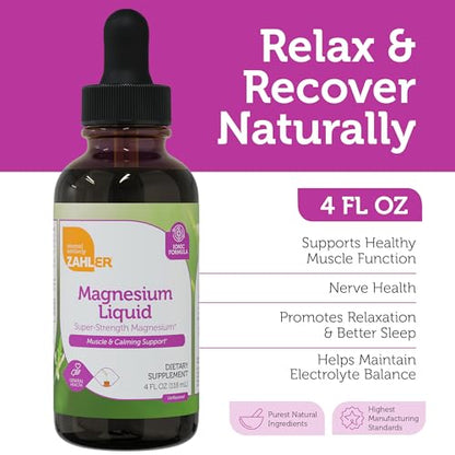 Zahler Magnesium Liquid | Super-Strength Magnesium for Muscle Support - 4 Fl Oz (Unflavored)
