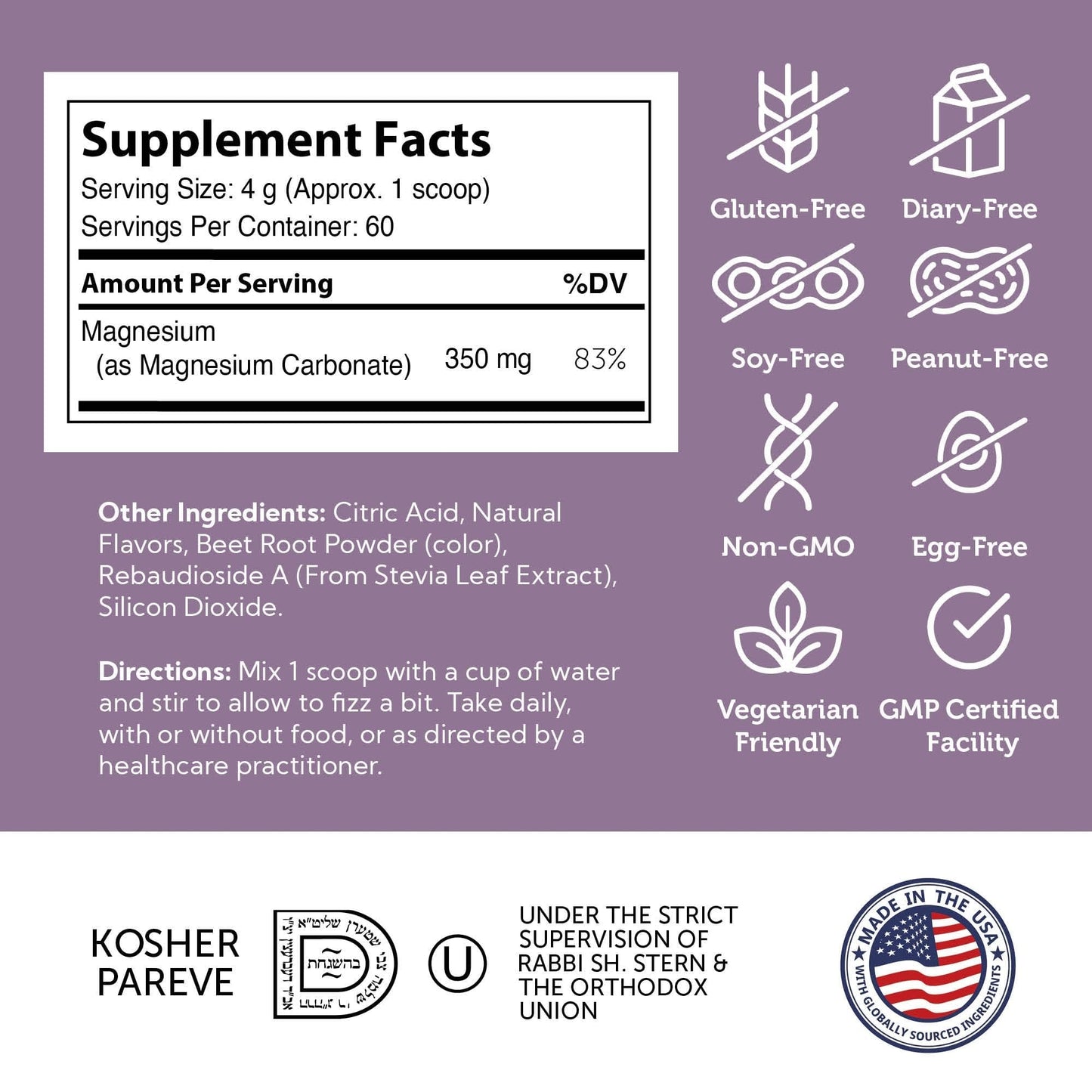 Zahler Magnesium Powder Mix for Water – Raspberry Lemon Flavor, Magnesium Citrate, Kosher, 8.5 oz