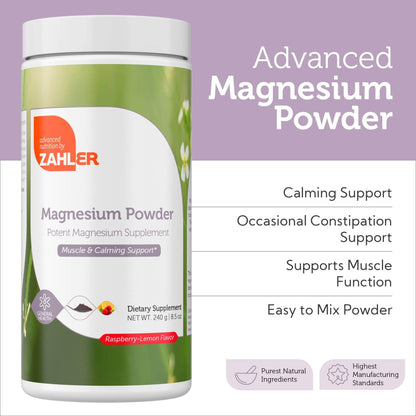 Zahler Magnesium Powder Mix for Water – Raspberry Lemon Flavor, Magnesium Citrate, Kosher, 8.5 oz