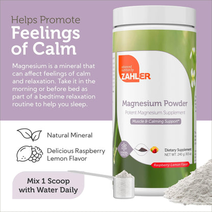 Zahler Magnesium Powder Mix for Water – Raspberry Lemon Flavor, Magnesium Citrate, Kosher, 8.5 oz