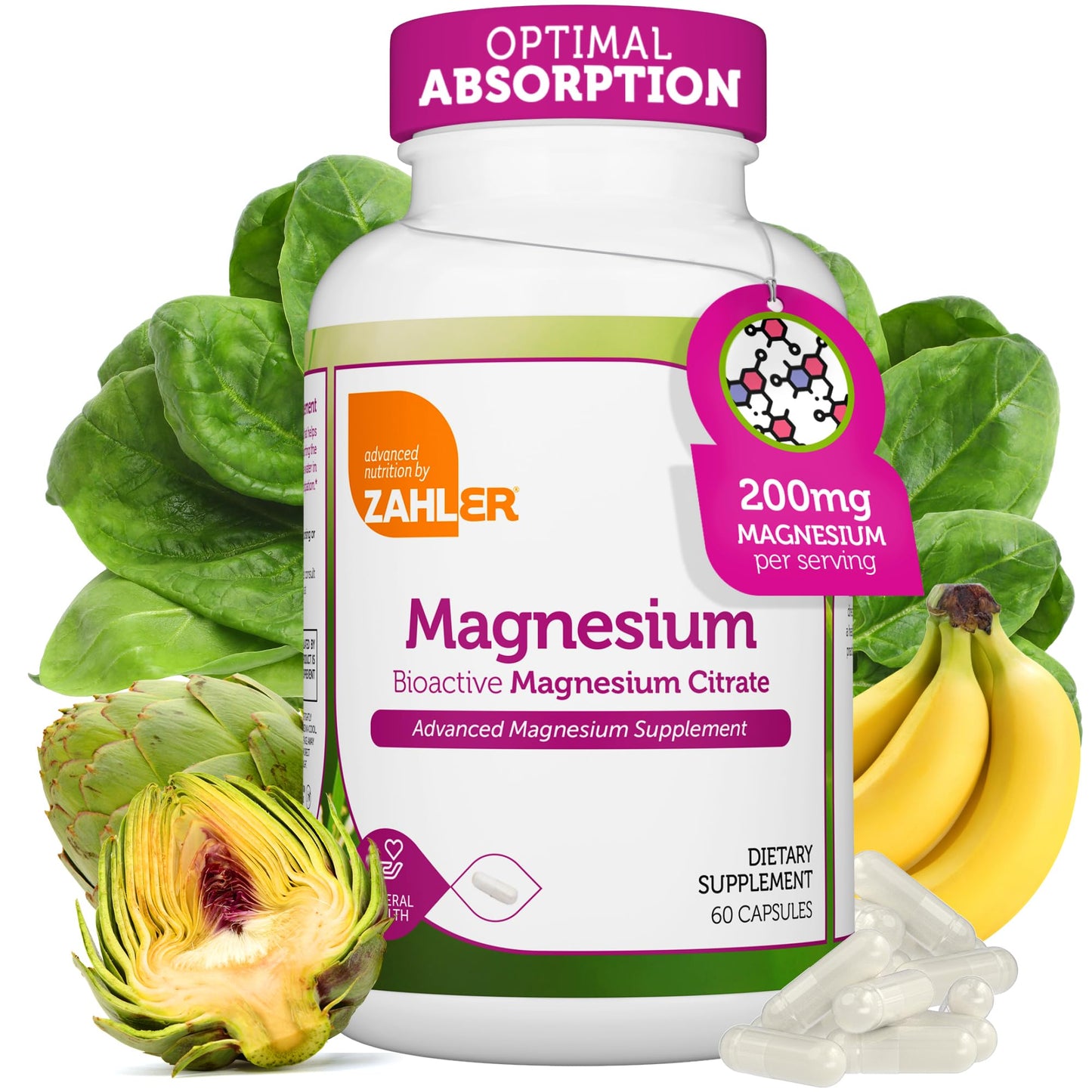 Zahler Magnesium Supplement Capsules 200 mg | 60 Count | Kosher Certified