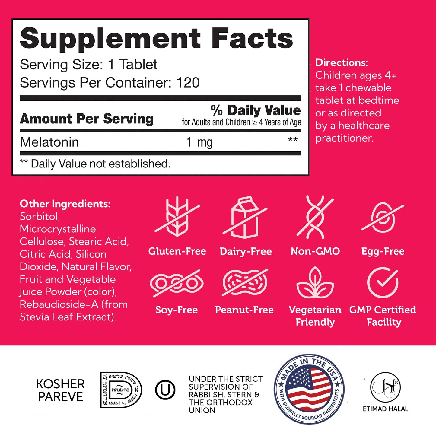 Zahler 1mg Children's Melatonin for Kids — Sleep Support for Ages 4+ | Grape Flavor, Non-GMO, Kosher