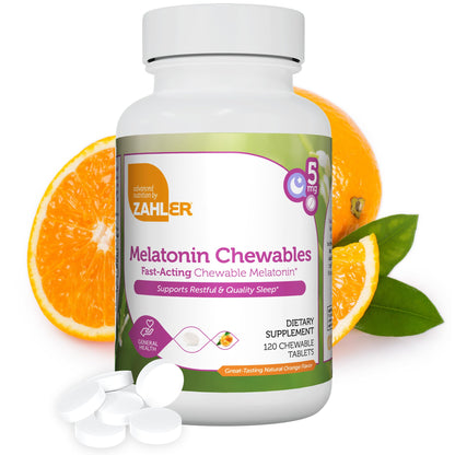 Zahler Melatonin 5mg Tablets - Fast-Acting Orange Chewables (120 Count) - Made in USA, Kosher & Non-GMO