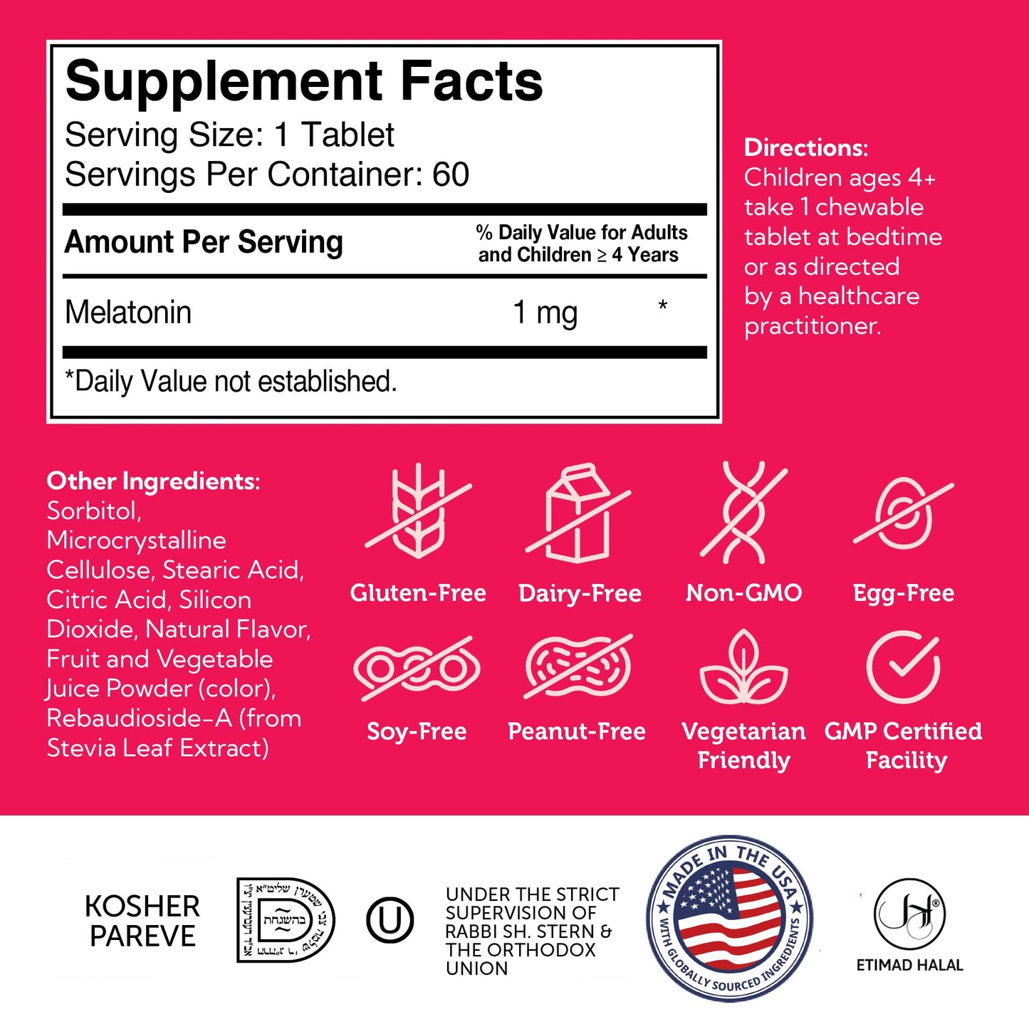 Zahler 1mg Kids Melatonin – Sleep Support for Ages 4+ | Grape Flavor, Kosher, Non-GMO (60 ct)
