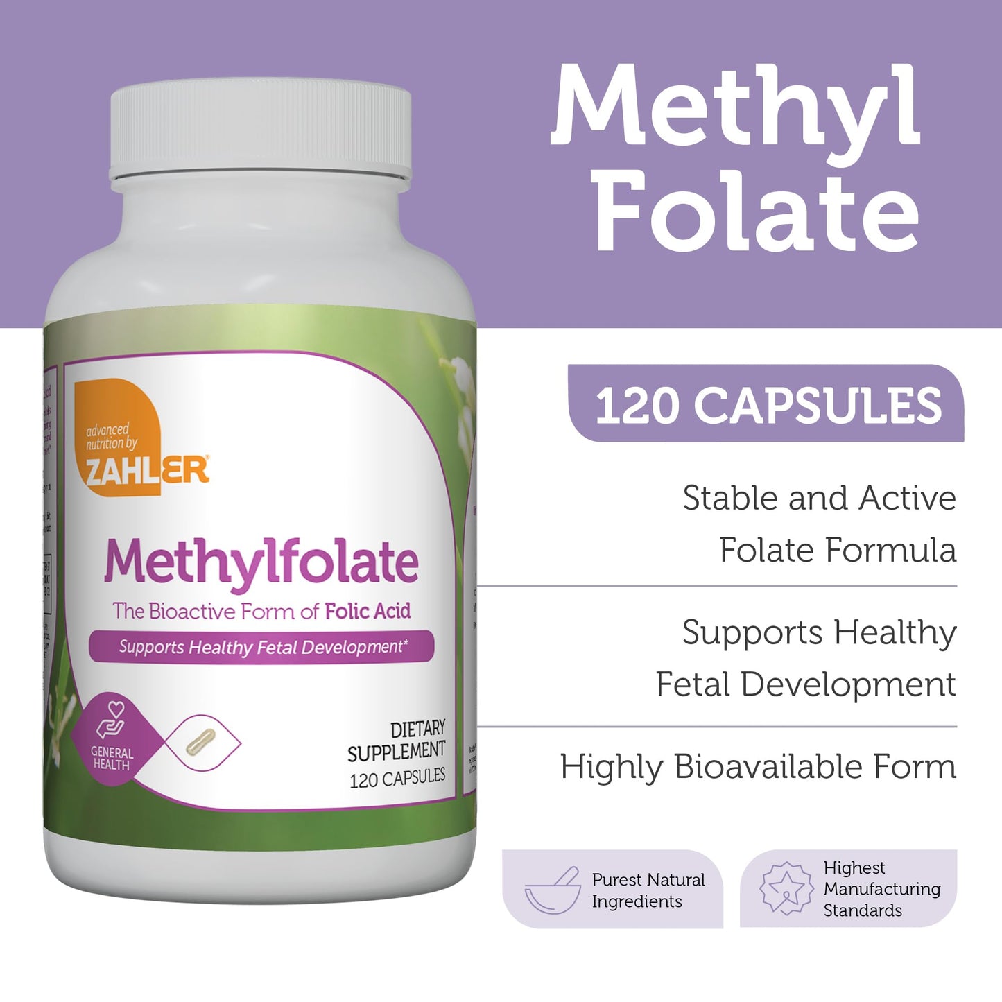 Zahler Methylfolate 1000 mcg DFE | L-Methylfolate for Fetal & Genetic Health