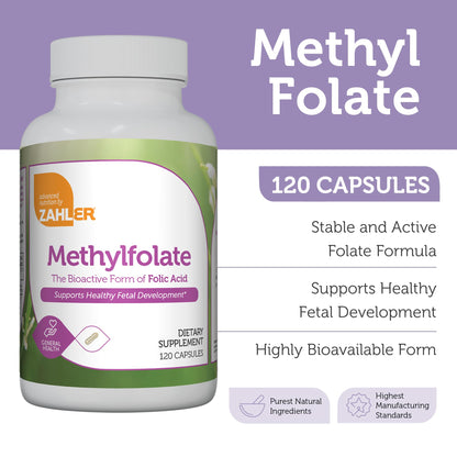 Zahler Methylfolate 1000 mcg DFE | L-Methylfolate for Fetal & Genetic Health