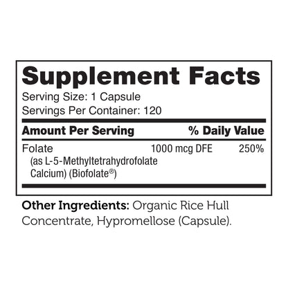 Zahler Methylfolate 1000 mcg DFE | L-Methylfolate for Fetal & Genetic Health
