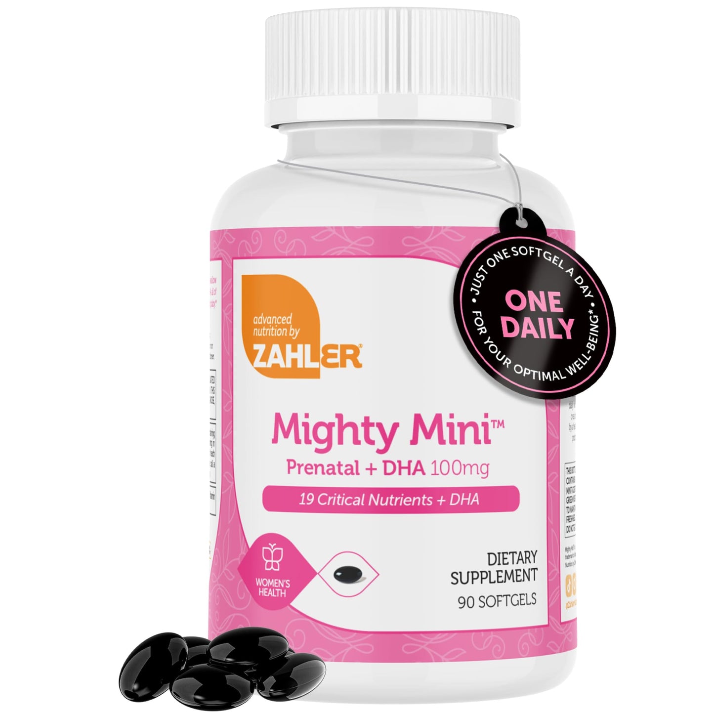 Zahler Mighty Mini Prenatal Vitamin with DHA & Folate – Kosher, All-Natural (90 Softgels)
