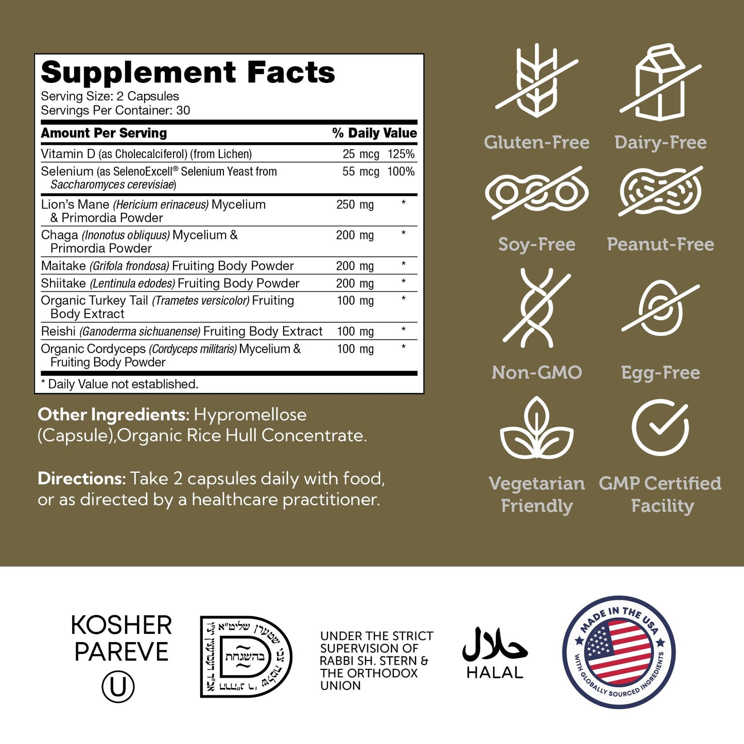 Zahler Mushroom Complex – 7-Mushroom Blend for Focus & Immunity, 60 Capsules