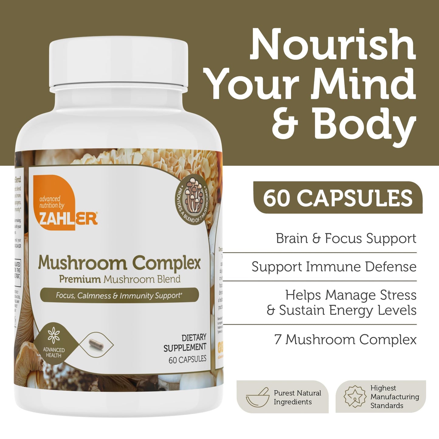 Zahler Mushroom Complex – 7-Mushroom Blend for Focus & Immunity, 60 Capsules