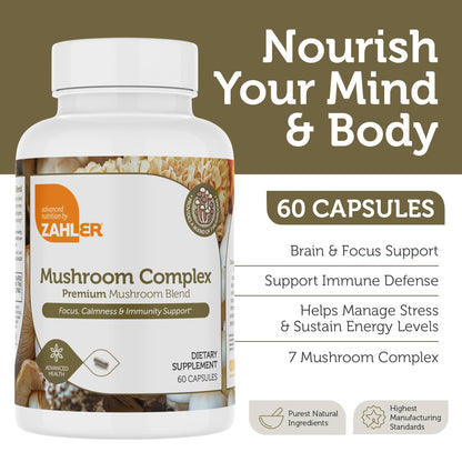 Zahler Mushroom Complex – 7-Mushroom Blend for Focus & Immunity, 60 Capsules