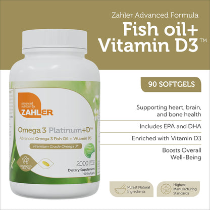 Zahler Omega 3 Platinum +D Burpless Fish Oil Softgels | Highest EPA & DHA, Kosher, 90 Softgels