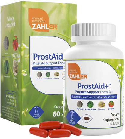 Zahler ProstAid+ Prostate Support – Urinary Flow & Male Health (60 Veggie Softgels) – Made in USA