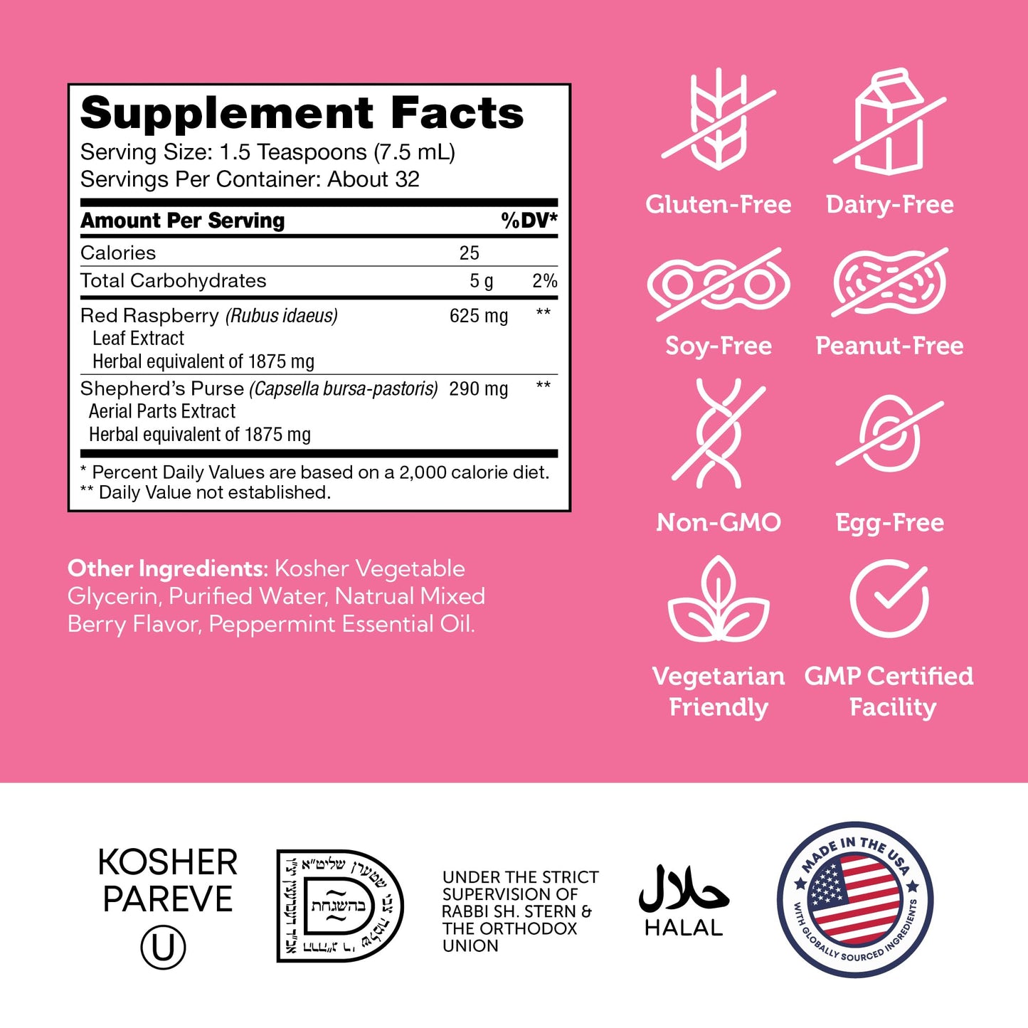 Zahler PureBerry+Purse | Red Raspberry Leaf & Sheperd's Purse | Uterine Health Support | Certified Kosher | 8OZ