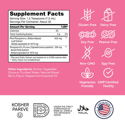 Zahler PureBerry+Purse | Red Raspberry Leaf & Sheperd's Purse | Uterine Health Support | Certified Kosher | 8OZ