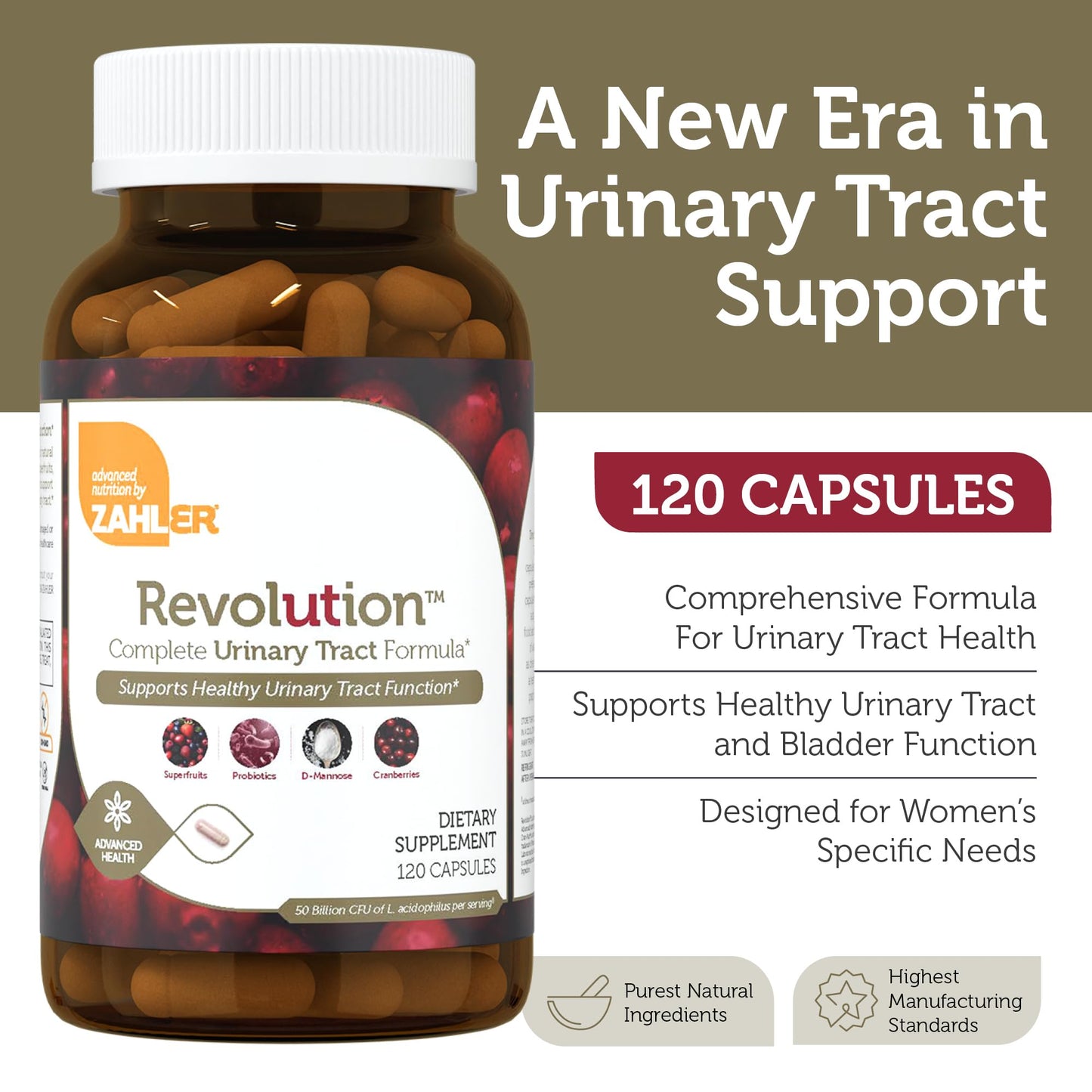 Zahler Revolution - Complete Women's Urinary Tract Health Formula with Probiotics | UTI Support for Women (120 Capsules)