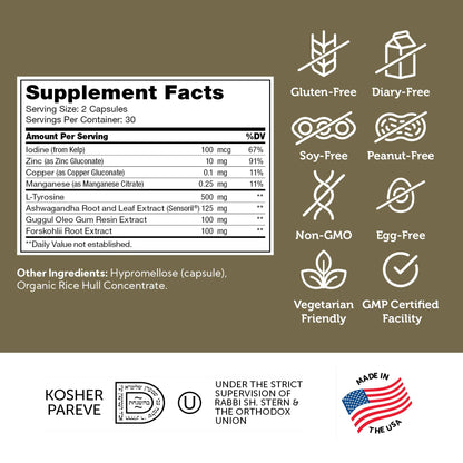 Zahler Thyraid Thyroid Support Complex - Iodine, L-Tyrosine, Zinc | 60 Capsules