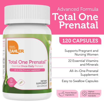 Zahler Total One Prenatal Vitamins – 120 Count | Kosher Prenatal Multivitamin with 22 Nutrients