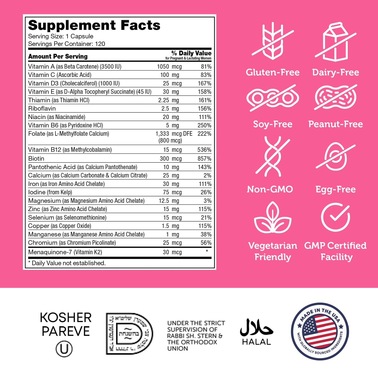 Zahler Total One Prenatal Vitamins – 120 Count | Kosher Prenatal Multivitamin with 22 Nutrients