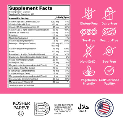 Zahler Total One Prenatal Vitamins – 120 Count | Kosher Prenatal Multivitamin with 22 Nutrients