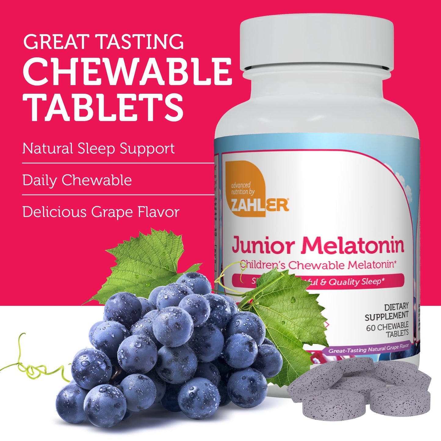 Zahler 1mg Kids Melatonin – Sleep Support for Ages 4+ | Grape Flavor, Kosher, Non-GMO (60 ct)
