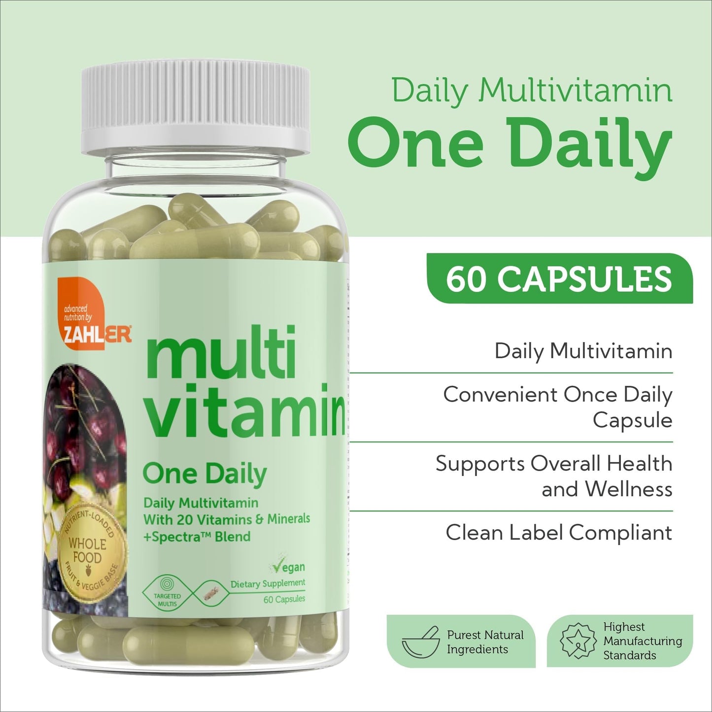 Zahler One Daily Vegan Multivitamin for Women & Men - 60 Count | Kosher, Gluten Free, Non-GMO