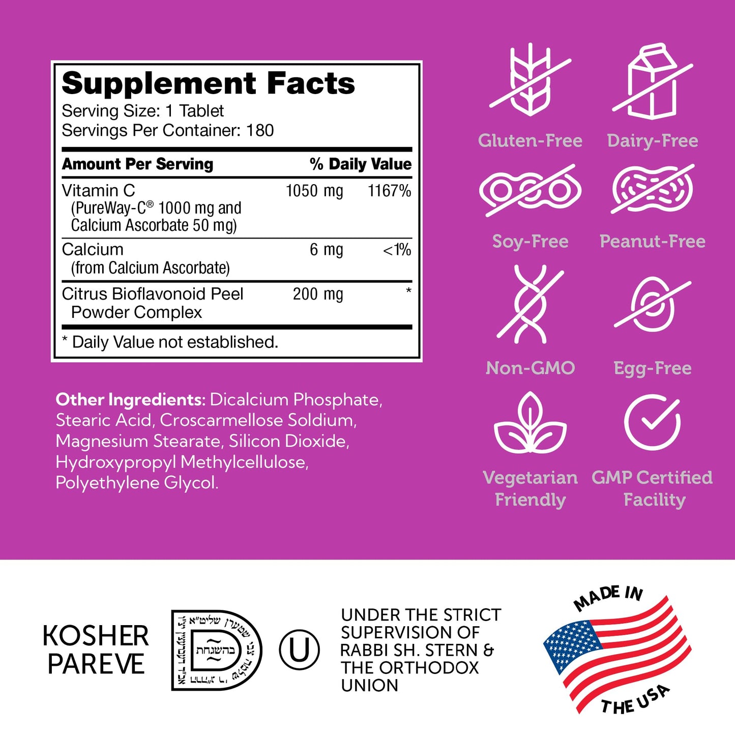 Zahler Vitamin C 1000mg with Bioflavonoids – Immune Support (180 Count)