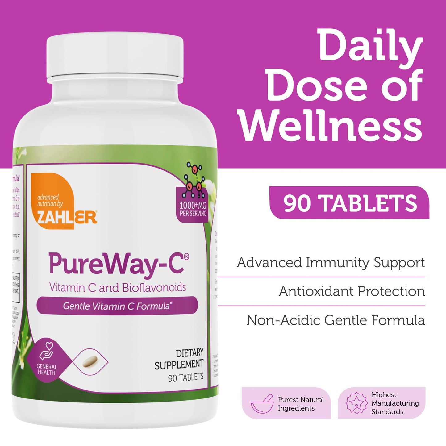 Zahler Vitamin C 1000mg with Bioflavonoids - Gentle Immune Support (90 Count)