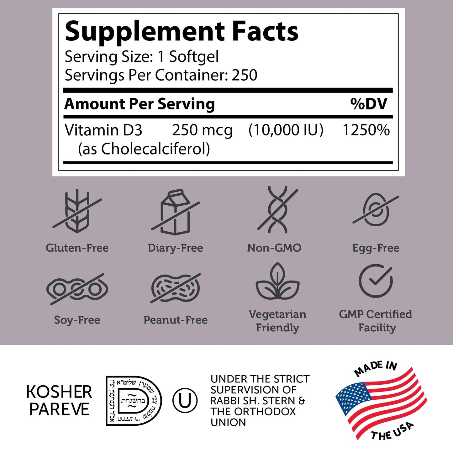 Zahler Vitamin D3 10,000 IU Softgels – 250 Count | Kosher & Vegetarian Friendly