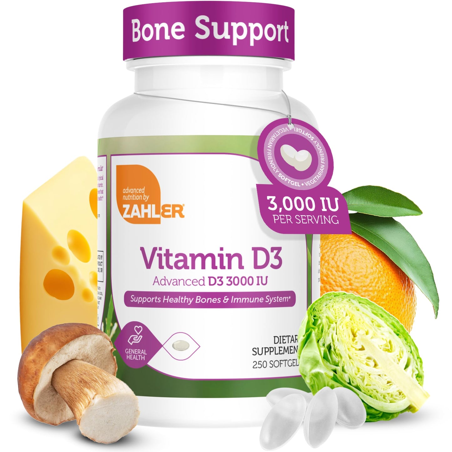 Zahler Vitamin D3 3000IU – Kosher Certified, 250 Softgels