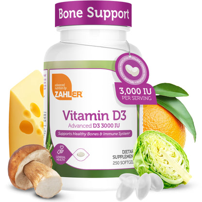 Zahler Vitamin D3 3000IU – Kosher Certified, 250 Softgels